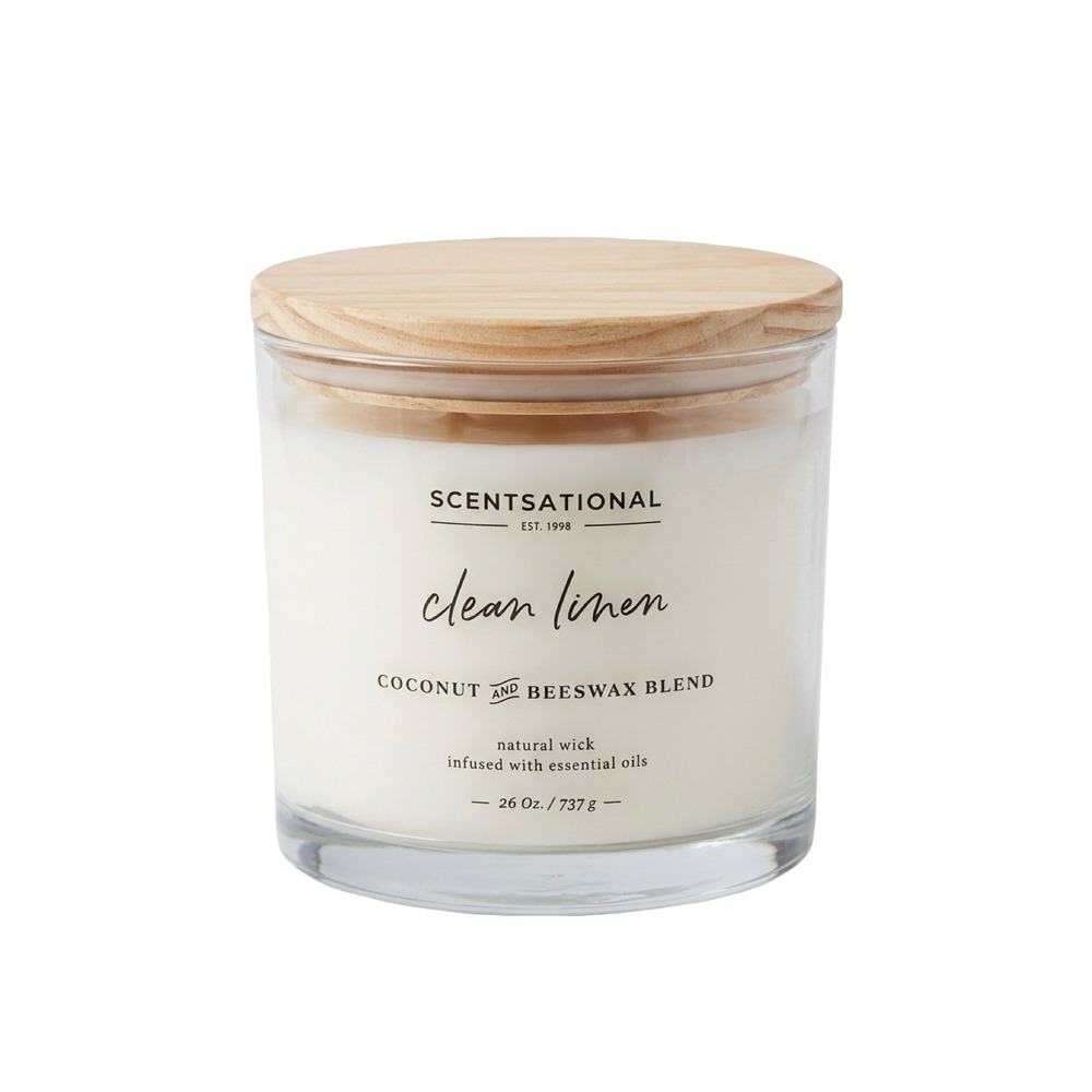 Scentsational Clean Linen Coconut & Beeswax Candle 26 Oz New - Picture 2 of 3
